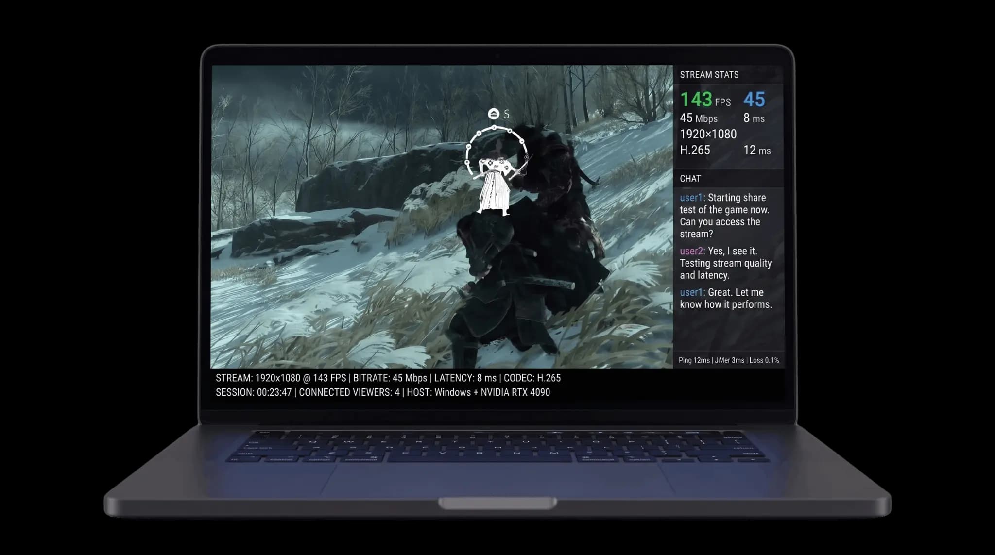 Laptop running Gamearena streaming